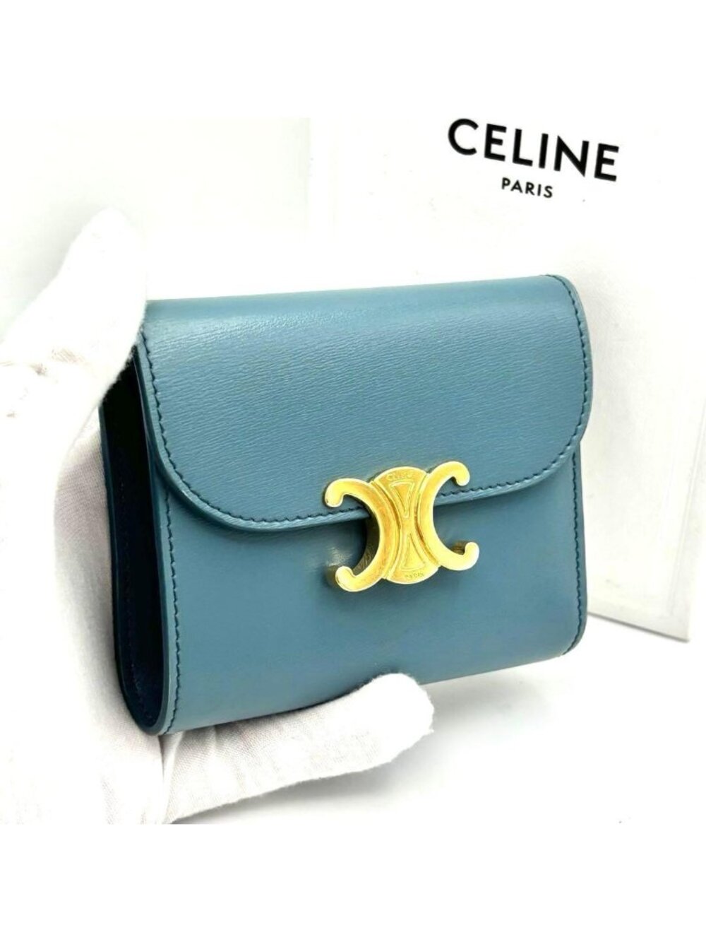 Celine Small Flap Wallet Triomphe Light Blue - Picture 11 of 11